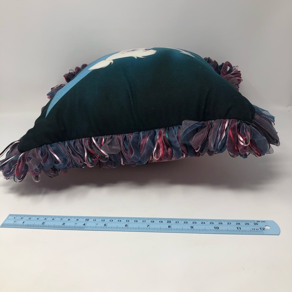 Disney Shopping Tinker Bell Throw Pillow Green Pink Mad Face Ribbon Fringe - Picture 8 of 9